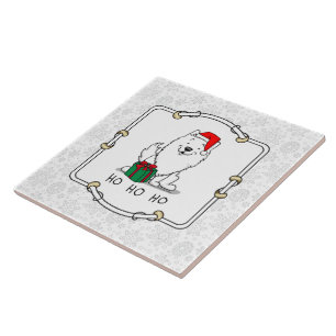 Carreau Noël Père Noël American Eskimo Chien HO HO HO Mign