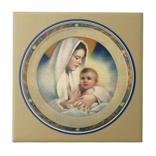 Carreau Noël religieux vintage, Madone et Enfant