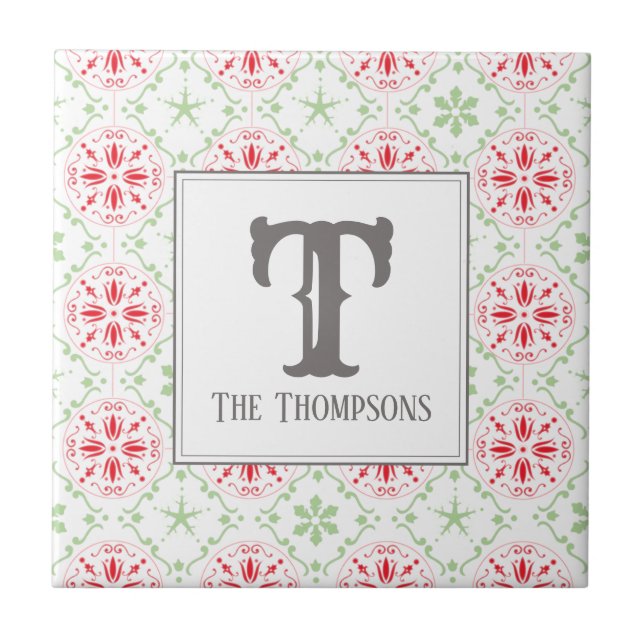 Carreau Noël rouge Monogramme moderne (Devant)