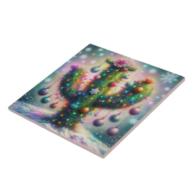 Carreau Noël Saguaro Cactus Whimsical Snowflakes (Côté)