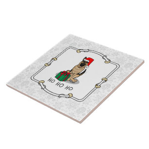 Carreau Noël Santa Hat Allemand Berger Chien mignonne