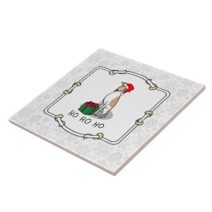 Carreau Noël Santa Hat Whippet Chien Faune et blanc mignet