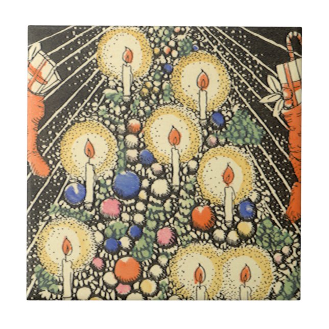 Carreau Noël vintage, arbre aux bougies et étoile (Devant)