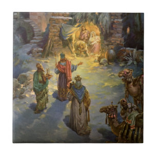 Carreau Noël vintage de la Nativité avec la visite des Mag