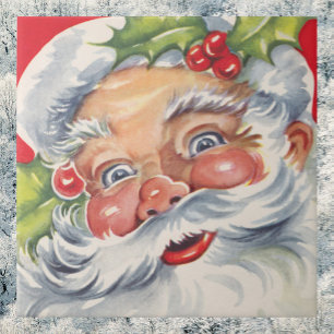 Carreau Noël vintage, joyeux Père Noël avec son chapeau