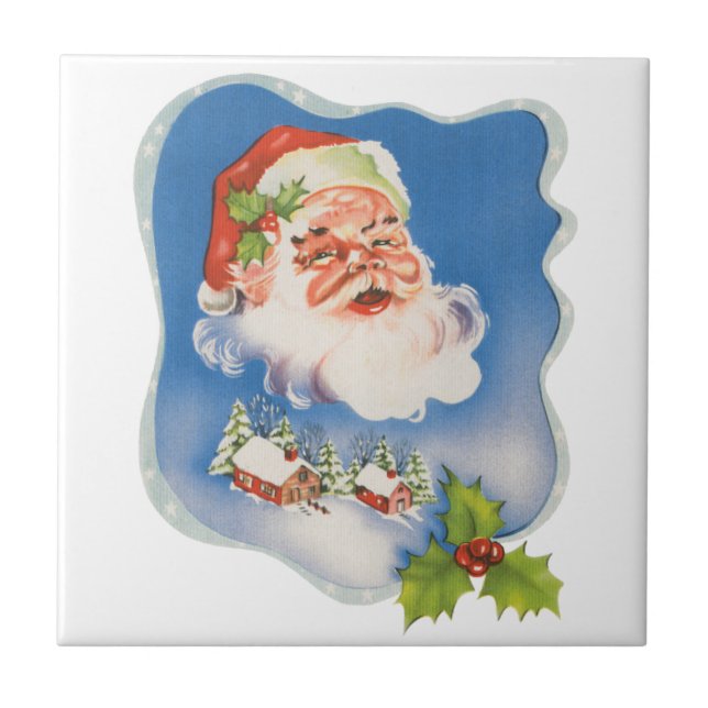 Carreau Noël vintage, joyeux Père Noël rétro (Devant)