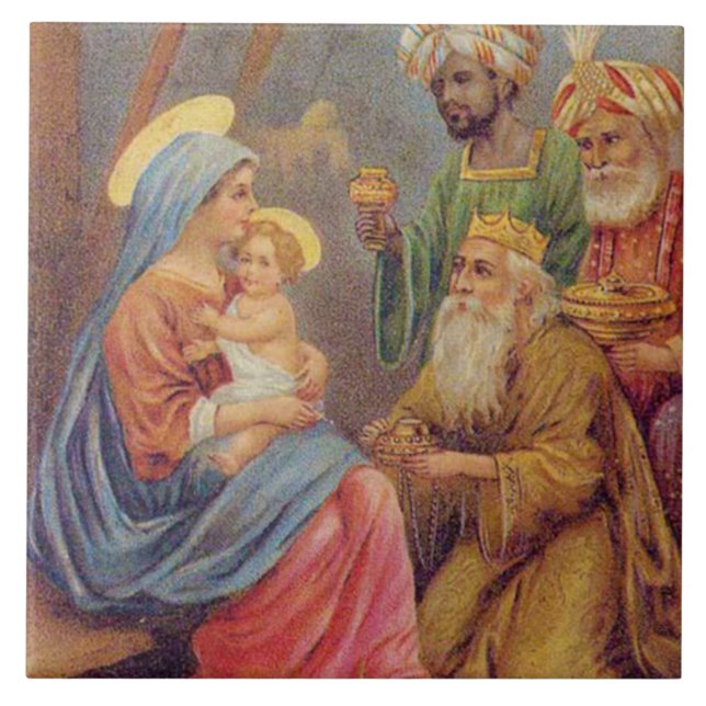 Carreau Noël Vintage Nativité Jésus Illustration (Devant)