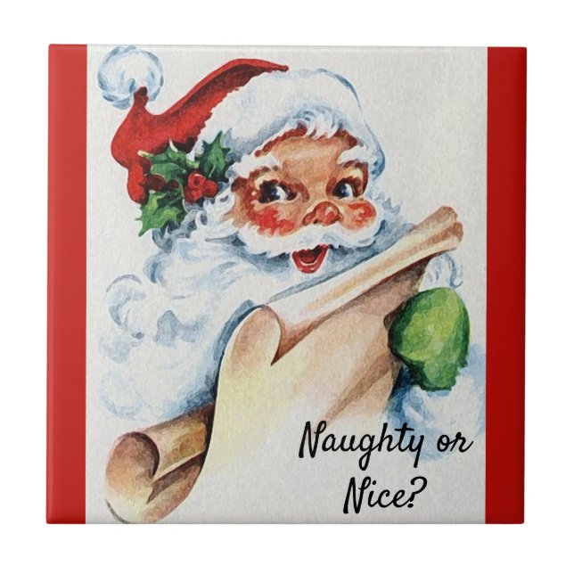 Carreau Noël Vintage Père Noël Naughty ou Nice (Devant)