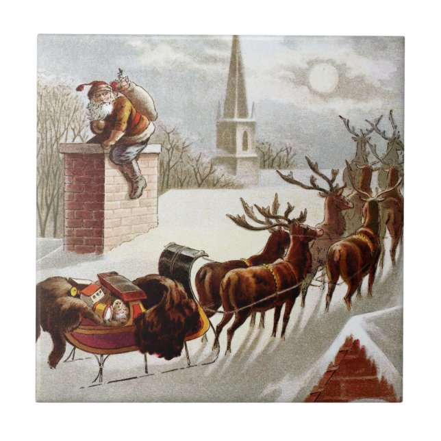 Carreau Noël vintage, Saint Nicolas sur le toit (Devant)