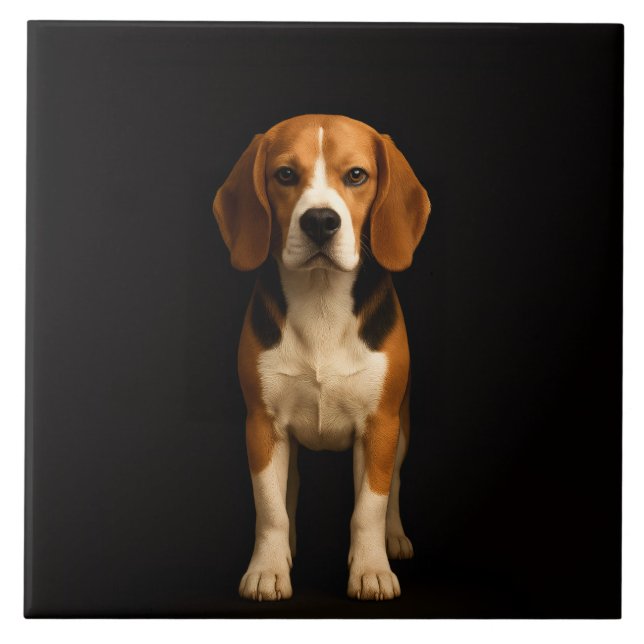 Carreau Noir 4 Luxe avec Beagle Gentil (Devant)