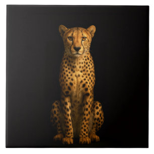 Carreau Noir 4 Luxe avec Guépard Élégant