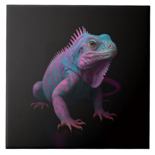 Carreau Noir 4 Luxe avec Iguane Tropical Rose