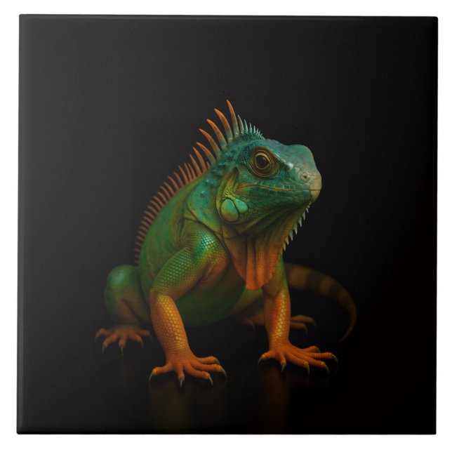 Carreau Noir 4 Luxe avec Iguane Vert (Devant)