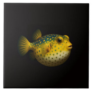 Carreau Noir 4 Luxe avec Poisson-globe Jaune