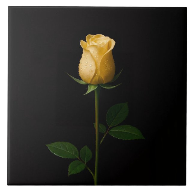 Carreau Noir 4 Luxe avec Rose Jaune Ensoleillée (Devant)