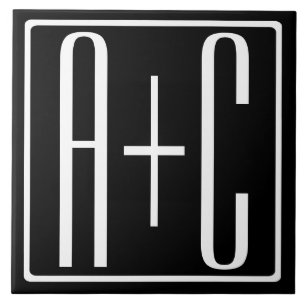 Carreau Noir & Blanc Initiales de couple