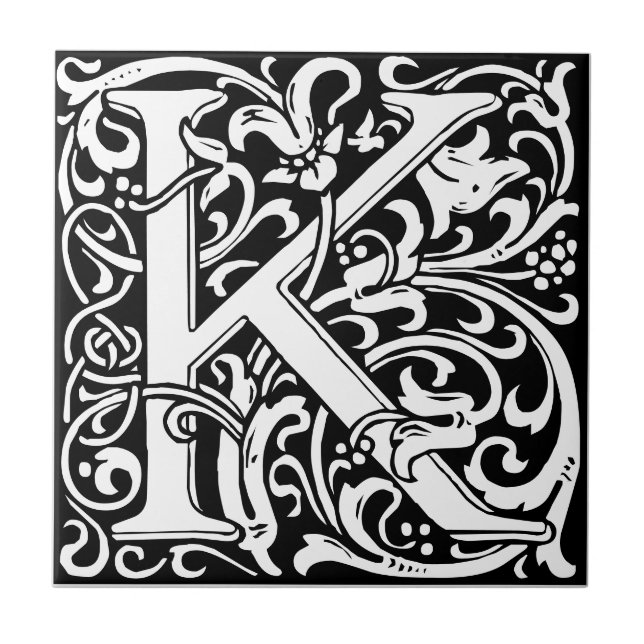 Carreau noir et blanc Art nouveau en forme de lett (Devant)
