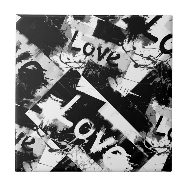 Carreau Noir et blanc avec des taches motif d'amour (Devant)