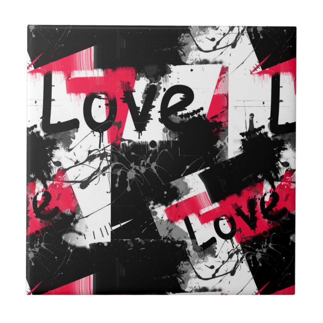 Carreau Noir et blanc avec taches rouges amour motif (Devant)