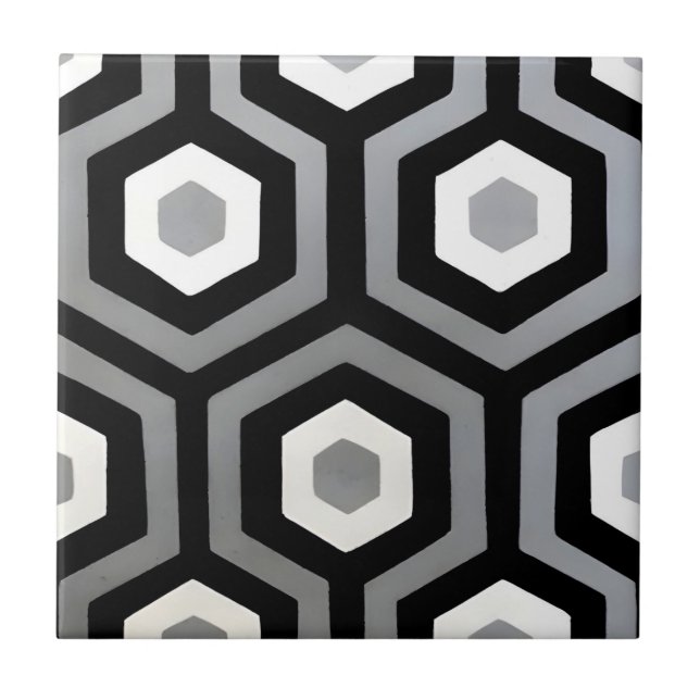 Carreau noir et blanc géométrique hexagonal noir et blanc (Devant)