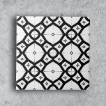Carreau Noir et blanc géométrique symétrique moderne<br><div class="desc">Ce carrelage en céramique présente un design géométrique qui attire l'oeil, à la fois moderne et intemporel. Le motif complexe est composé de lignes noires formant des formes diamantées, chacune renfermant un petit diamant blanc orné de quatre minuscules triangles aux coins. L'agencement minutieux de ces éléments crée une illusion d'optique...</div>