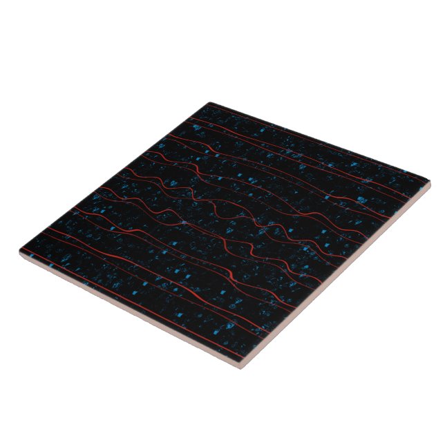 Carreau Noir et bleu avec lignes rouges ondulées (Côté)