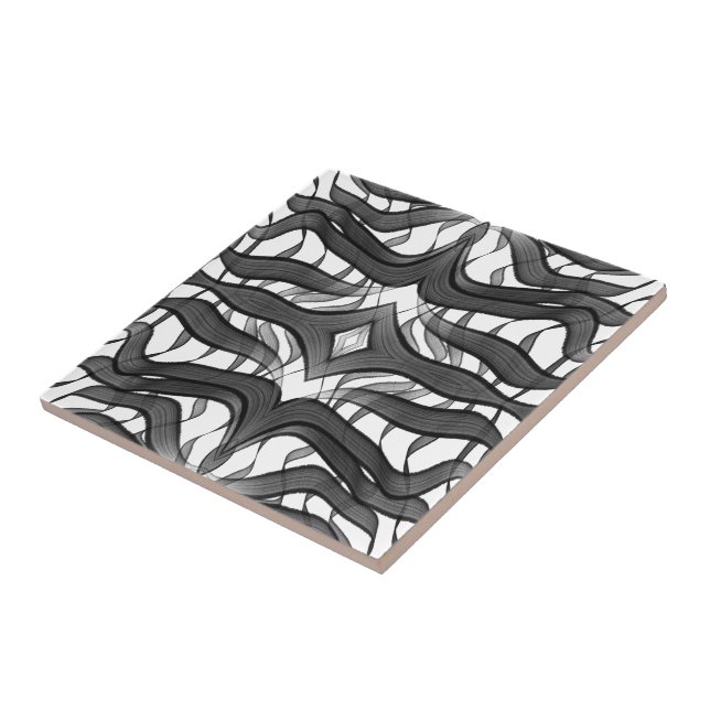 Carreau Noir et gris feuilles florales abstraites emplumée (Côté)