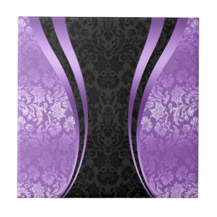 Carreau Noir Et Lavande Purple Floral Damas