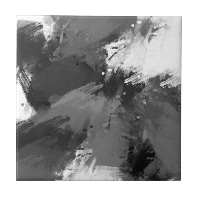 Carreau Noir Gris Blanc Abstrait Brosse moderne  (Devant)