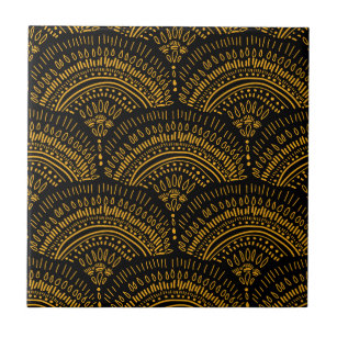 Carreau Noir jaune Africain traditionnel motif