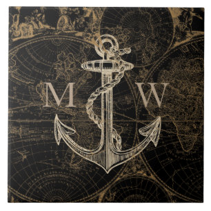 Carreau Noir nautique d'Ancre de voyage de Vieux Monde