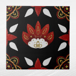 Carreau Noir noir scandinave en or rouge nordique<br><div class="desc">Design nordique en rouge et or sur noir</div>