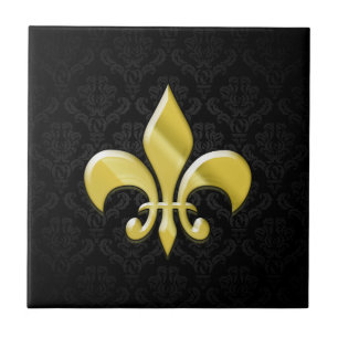 Carreau Noir/or Damask Fleur de Lis
