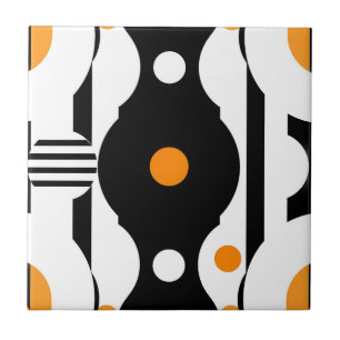 Carreau Noir Orange Rétro Mod Géométrique