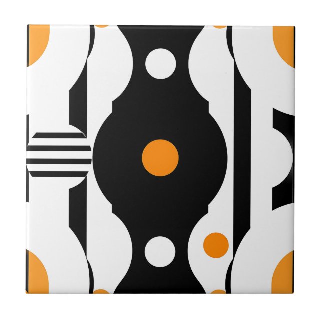Carreau Noir Orange Rétro Mod Géométrique (Devant)