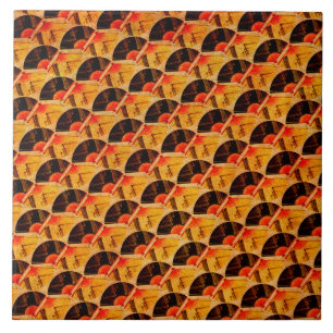 Carreau Noir rouge et or de motif japonais de fan