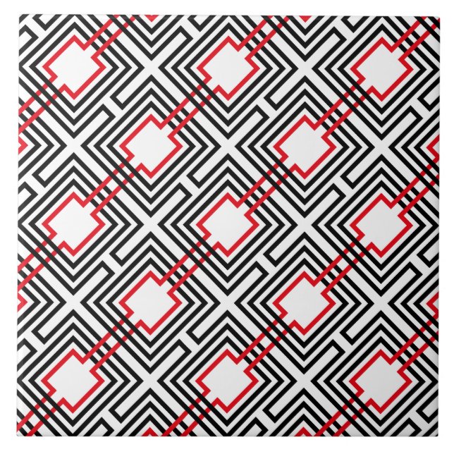 Carreau Noir Rouge & Géométrique Blanc (Devant)