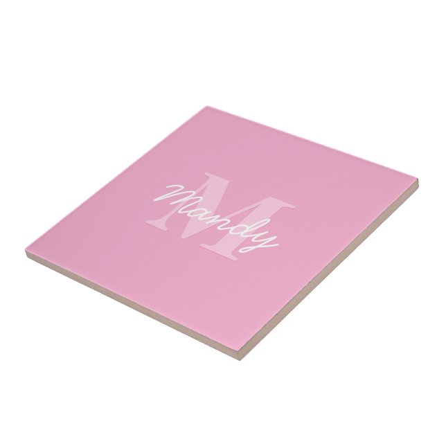 Carreau Nom cursif mignon et monogramme | Rose (Côté)