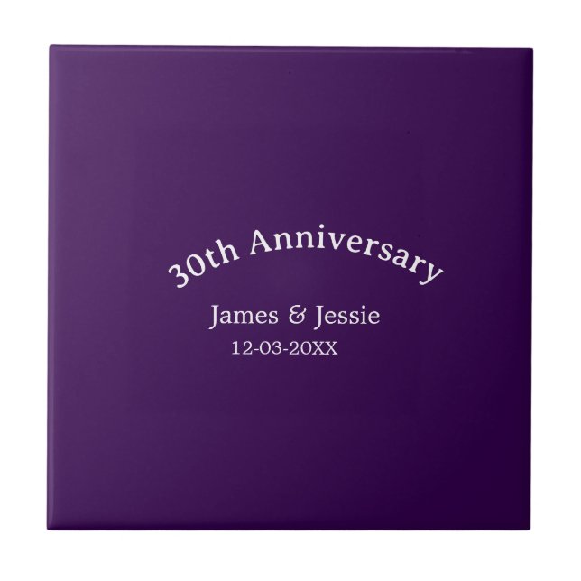 Carreau nom date 30e anniversaire de mariage violet simple (Devant)