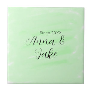 Carreau nom de couple de mariage date aquarelle verte past