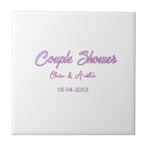 Carreau nom de date de douche de couple gris tendance simp