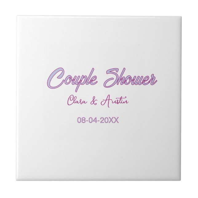 Carreau nom de date de douche de couple gris tendance simp (Devant)