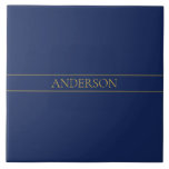 Carreau Nom de famille ou nom commercial Marine Blue & Gol<br><div class="desc">Design personnalisable moderne avec votre nom ou tout autre texte,  éditez comme vous voulez!</div>