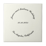 Carreau Nom de la Personnaliser, date mariage d'ivoire noi<br><div class="desc">Personnaliser Nom,  date noir ivoire courbée lettres mariage céramique carreaux texte personnalisé,  le personnaliser avec votre propre texte,  informations</div>