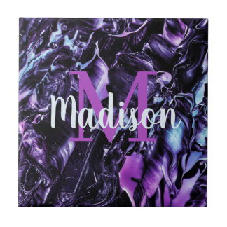 Carreau Nom de marbre personnalisé violet cadeau personnal