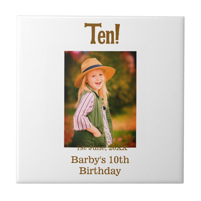 Carreau nom de photo d'anniversaire 10 ans date simple mar (Devant)
