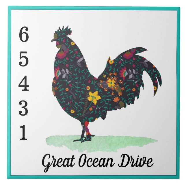 Carreau Nom de rue personnalisé numéro de maison poule fle (Devant)