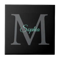 Nom du script turquoise, Monogramme gris grand sur