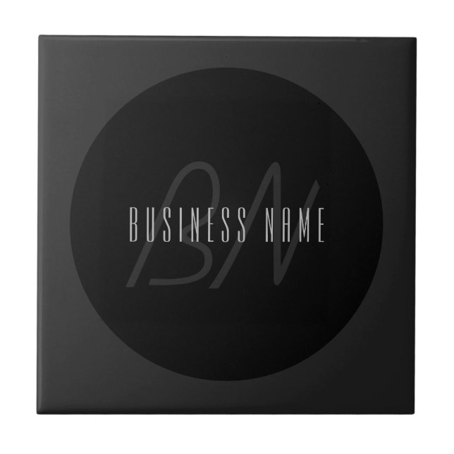 Carreau Nom élégant moderne & monogramme | Gris foncé & No (Devant)