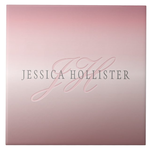 Carreau Nom et monogramme | Blush en FAUX or rose doux (Devant)
